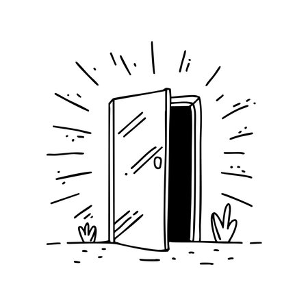 Door slightly open with light shining throughのイラスト素材