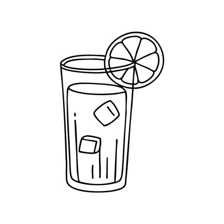 Drink in a tall glass with a lemon sliceのイラスト素材