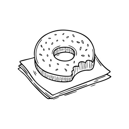 Donut half bitten on napkinsのイラスト素材