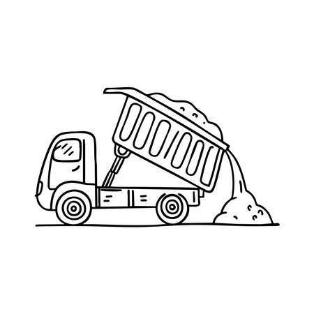 Dump truck unloading a pile of soilのイラスト素材