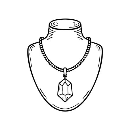 A gemstone set in a necklace displayed on a velvet padのイラスト素材