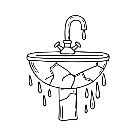 Faucet dripping into cracked porcelain sinkのイラスト素材
