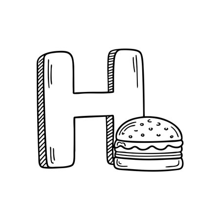 An illustration of letter H beside Hamburgerのイラスト素材