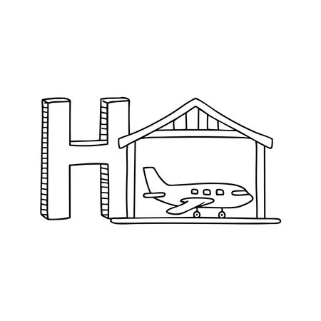An illustration of letter H beside Hangarのイラスト素材