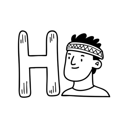 An illustration of letter H beside Headbandのイラスト素材