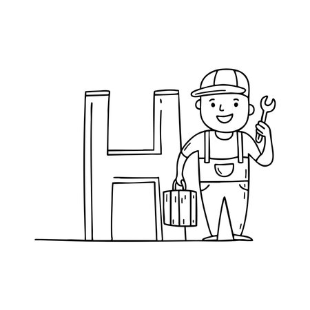 An illustration of letter H beside Handymanのイラスト素材