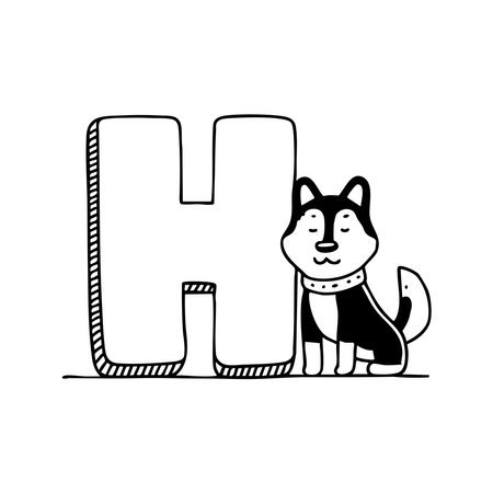 An illustration of letter H beside Huskyのイラスト素材