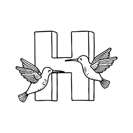 An illustration of letter H beside Hummingbirdのイラスト素材