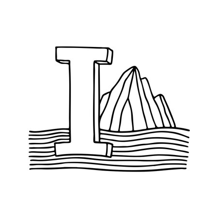 A doodle illustration of letter I and Icebergのイラスト素材