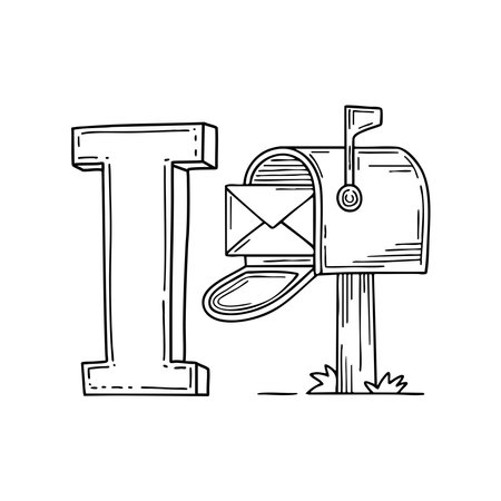 A doodle illustration of letter I and Inboxのイラスト素材