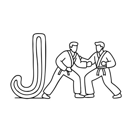 An illustration of Jiu jitsu with letter J beside itのイラスト素材