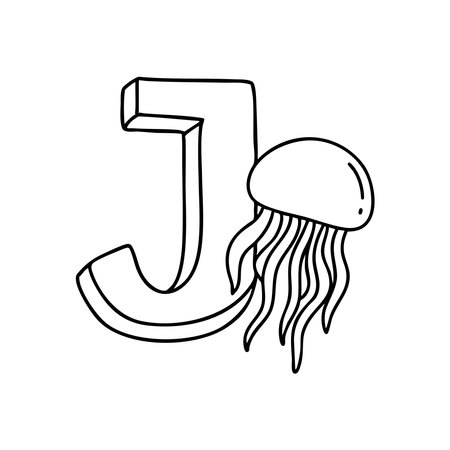 An illustration of Jellyfish with letter J beside itのイラスト素材