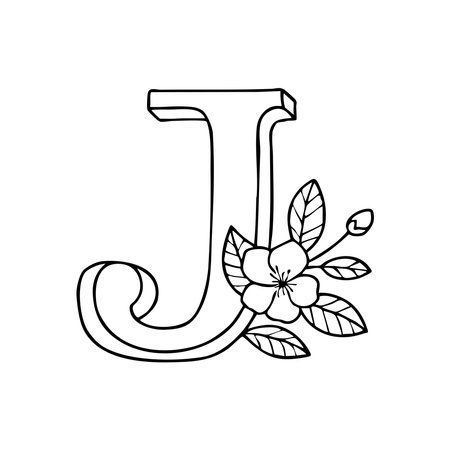 An illustration of Jasmine with letter J beside itのイラスト素材