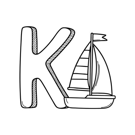 An illustration of keelboat beside letter Kのイラスト素材