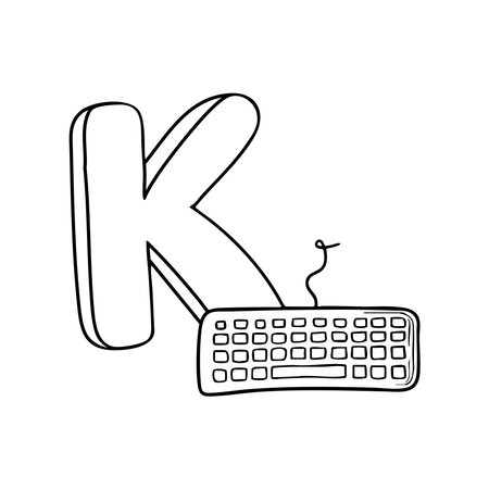 An illustration of keyboard beside letter Kのイラスト素材