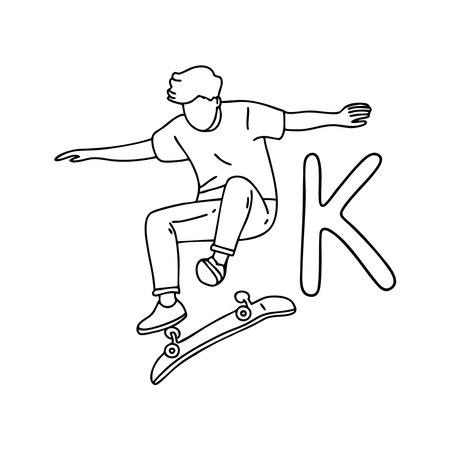 An illustration of kickflip beside letter Kのイラスト素材