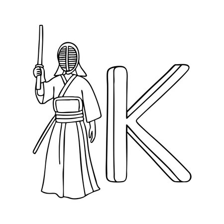 An illustration of kendo beside letter Kのイラスト素材