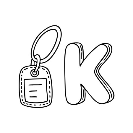 An illustration of keychain beside letter Kのイラスト素材