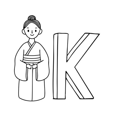 An illustration of kimono beside letter Kのイラスト素材