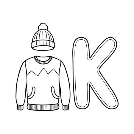 An illustration of knitwear beside letter Kのイラスト素材