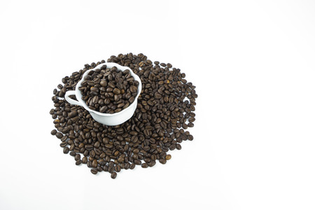 Coffee beans with a cup isolated white background