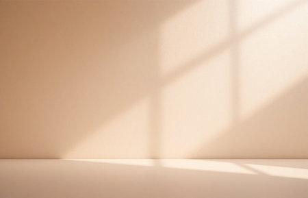 Empty room with sunlight and shadows on the wall. 3d renderingの素材