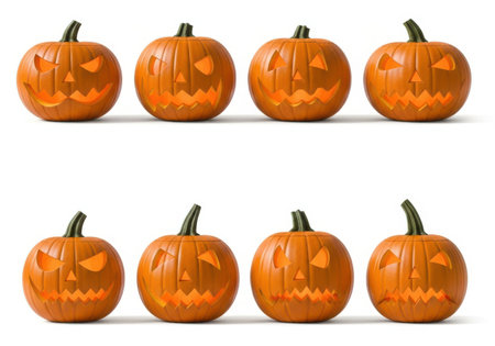 Halloween pumpkins isolated on white background. 3D illustration.の素材