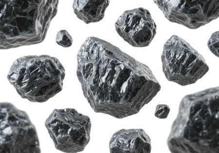 close up of a pile of coal on white background with clipping pathの素材
