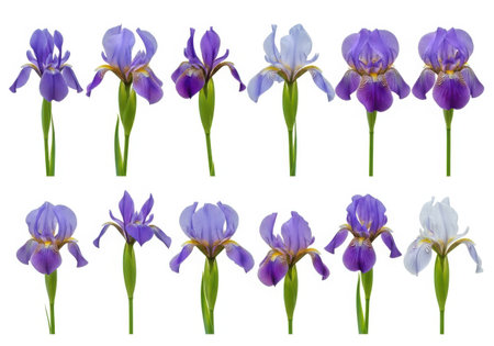 Iris flowers isolated on white background. Set of blue irisesの素材