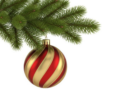 christmas tree with bauble isolated on white background. 3d illustrationの素材