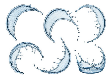 blue water splash collection isolated on white background with clipping path. 3d renderの素材