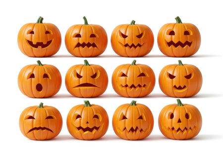 Halloween pumpkins collection isolated on white background with clipping path.の素材