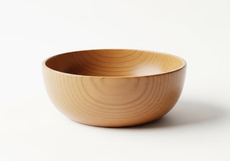 Wooden bowl isolated on white background. Clipping path included.の素材
