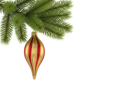 Christmas tree branch with bauble on white background. Vector illustration.の素材
