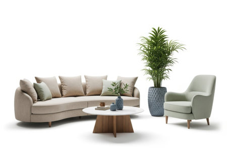 Modern interior design of living room with sofa and armchair. 3d renderの素材