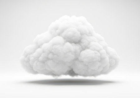 3D rendering of a white cloud isolated on a white background.の素材
