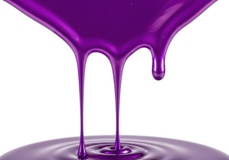 Thick, glossy purple liquid is cascading down and forming ripples in a pool below.の素材