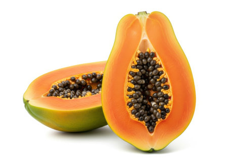 Papaya fruit isolated on white background. Clipping path.の素材