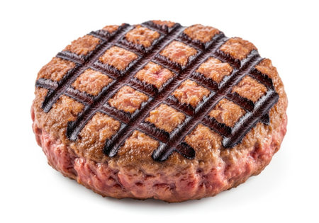 Beef burger cutlet isolated on white background. File contains clipping path.の素材