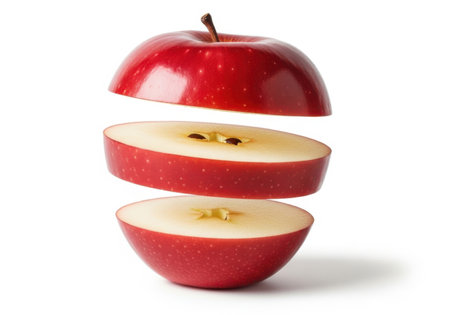 Red apple isolated on white background cutout. Healthy food concept.の素材