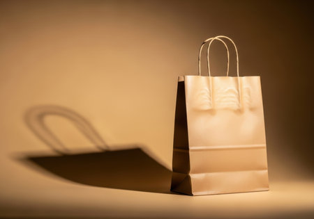 Shopping paper bags on brown background. Shallow depth of field.の素材