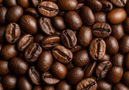 Roasted coffee beans background. Close-up of coffee beans.の素材
