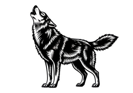 Black and white wolf dog isolated on white background. Vector illustration.の素材