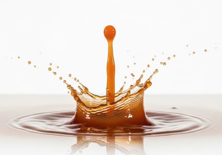 Falling drops of water. Splash effect after collision a falling drops with water Surfaceの素材