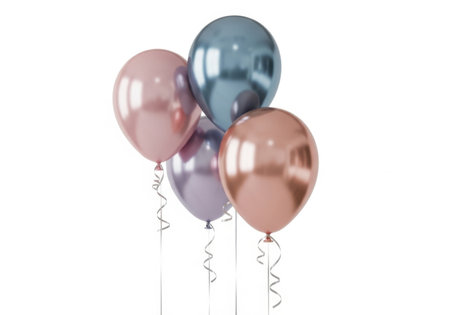 Party balloons with ribbons isolated on white background. 3D rendering.の素材
