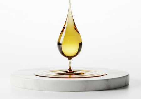 close up of a drop of oil on a white background with copy spaceの素材