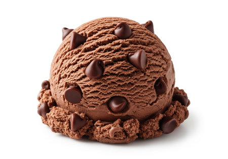 Chocolate ice cream scoops isolated on white background with clipping pathの素材