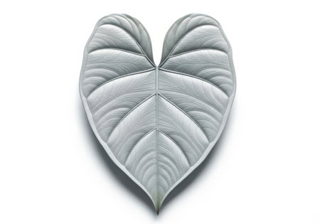 3d rendering of leaf in heart shape on white background with shadowの素材