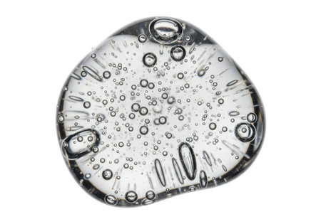 Transparent water drops isolated on a white background. Macro shot.の素材