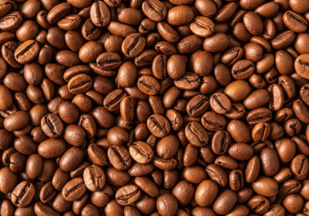 Roasted coffee beans background. Close-up of coffee beans.の素材